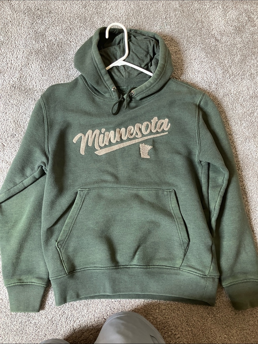 State of Mind Men’s Crewneck Hoodie in Forest Green with Cream Script